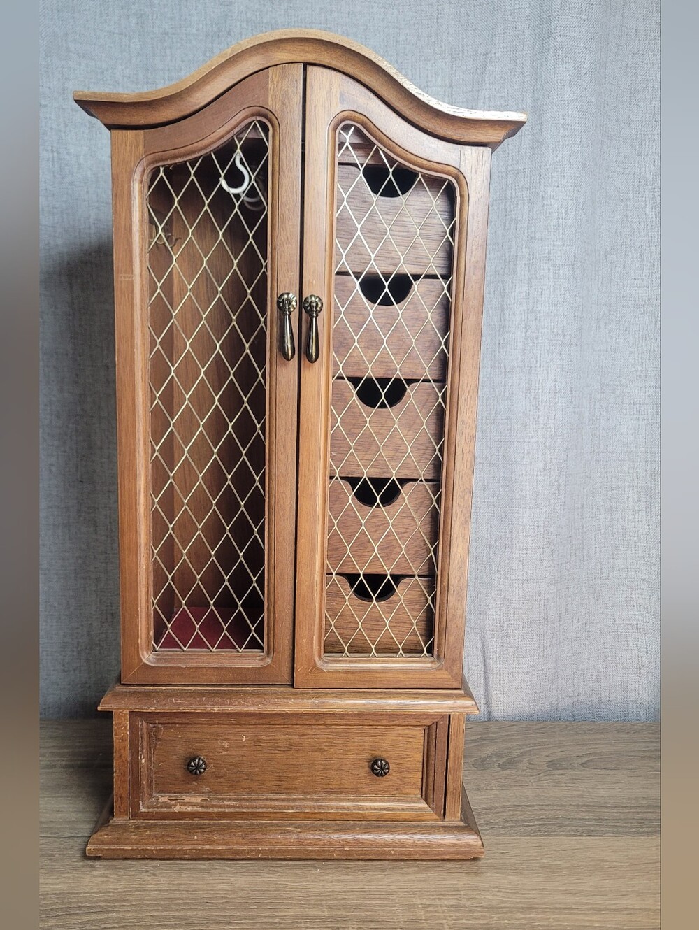 Vintage Wooden Tabletop Jewelry Armoire Cabinet Large Jewelry Box